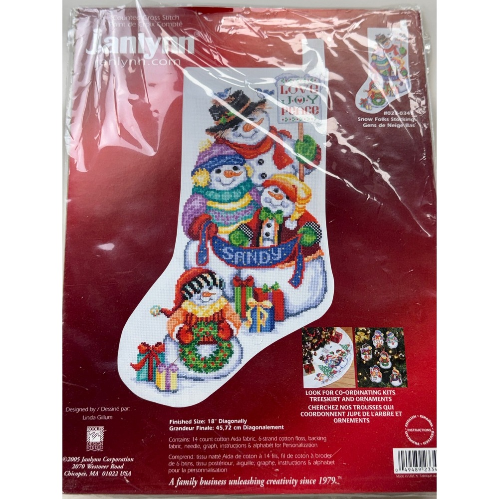 Vintage Janlynn Snow Folks Stocking Counted Cross Stitch Kit